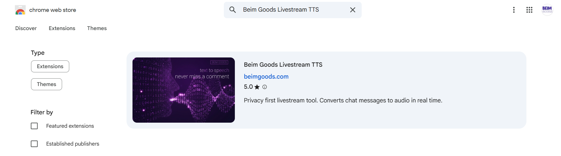  Beim Goods Livestream TTS Listing Google