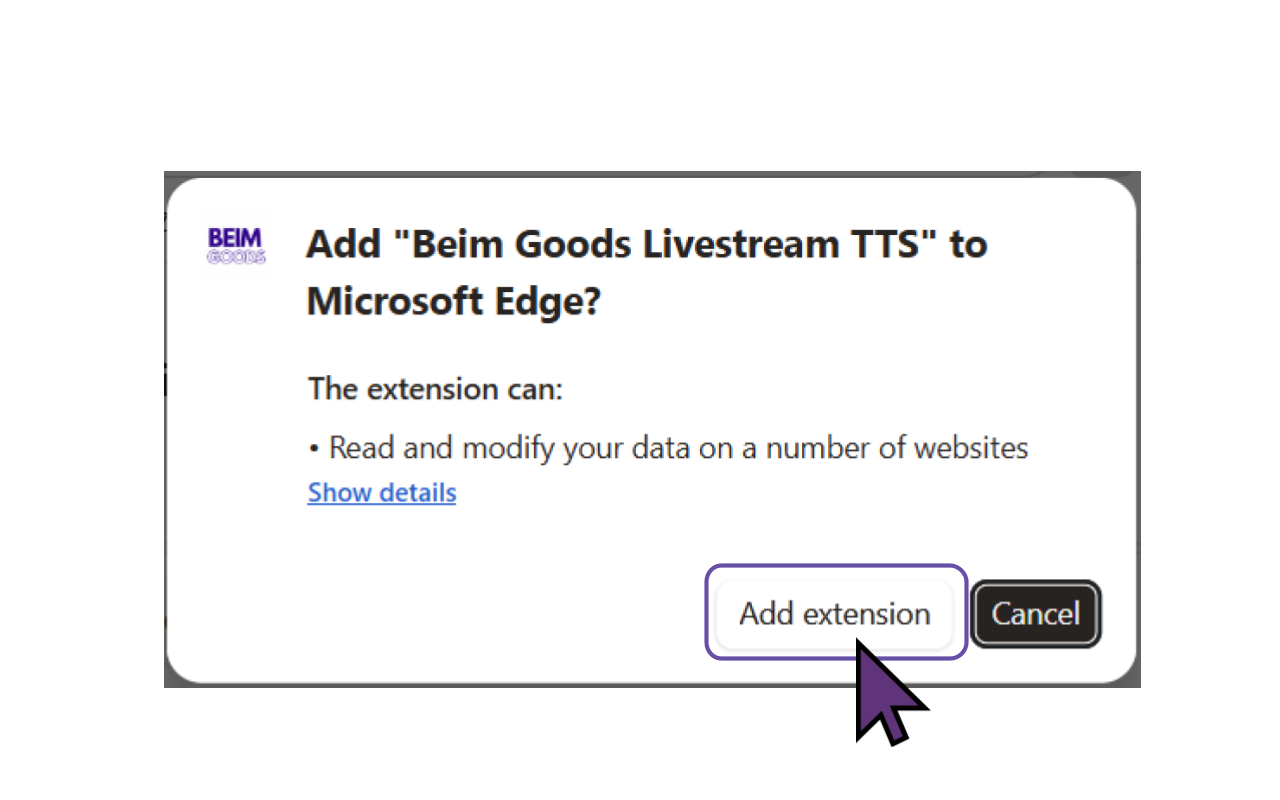 confirm Beim Goods Livestream TTS from Google