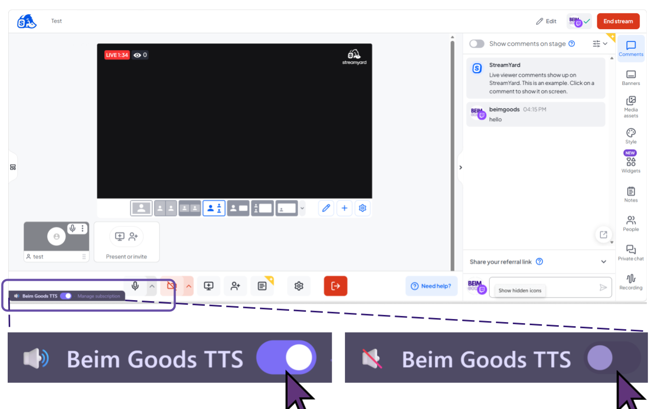 Toggle Switch for Beim Goods Livestream TTS