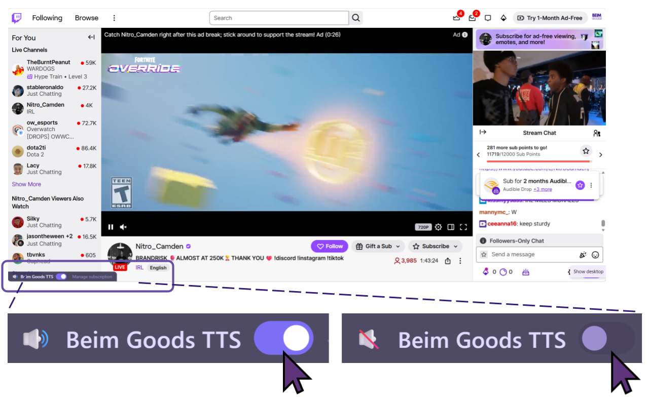 Toggle Switch for Beim Goods Livestream Chat TTS