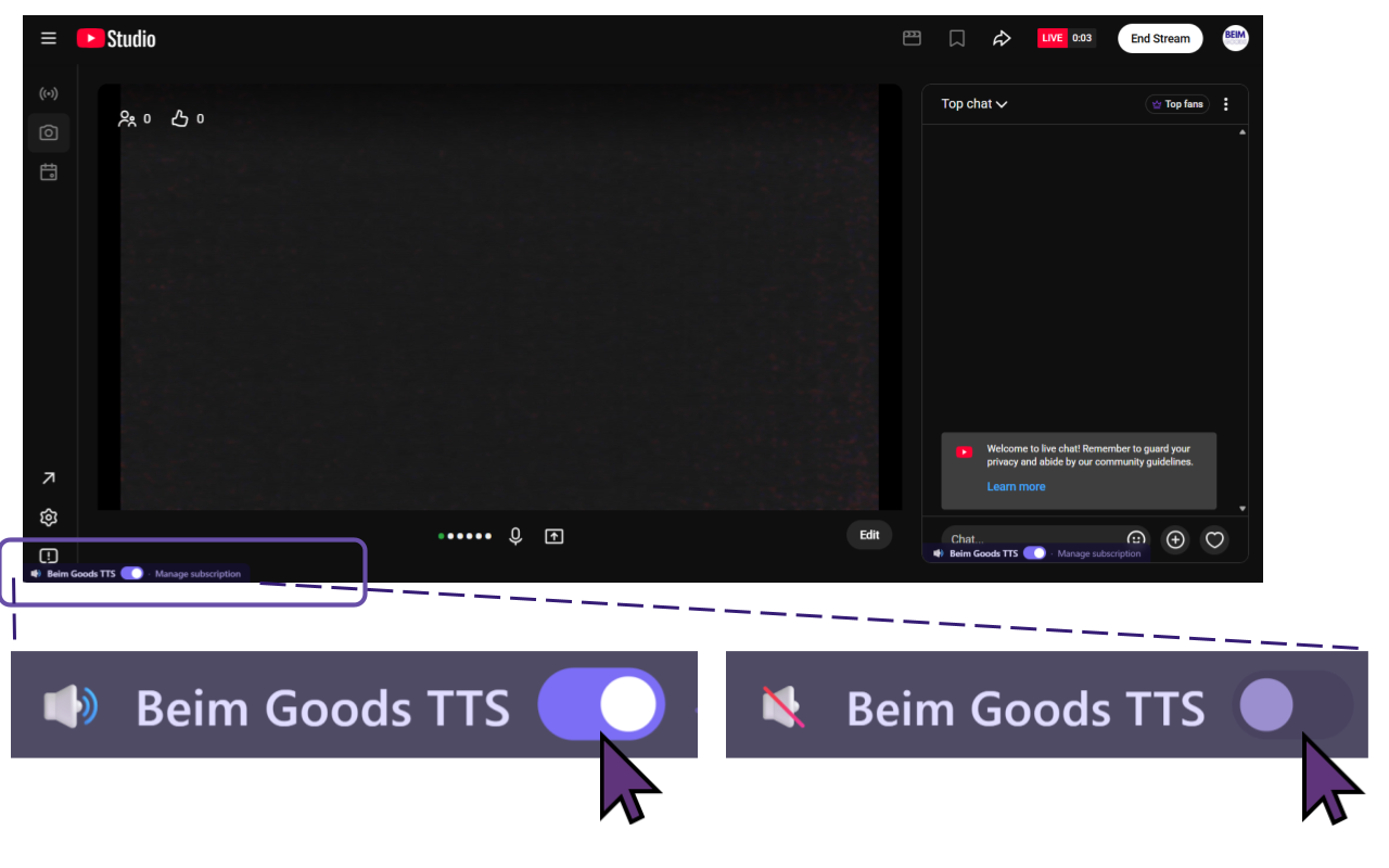 Toggle Switch for Beim Goods Livestream TTS